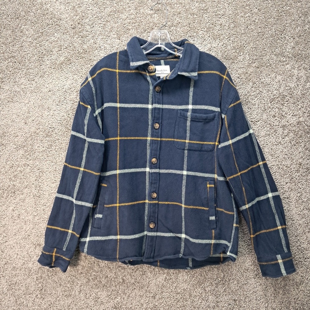 Goodfellow & Co Mens Navy Blue Windowpane Plaid Flannel Shirt Jacket Size M 8391